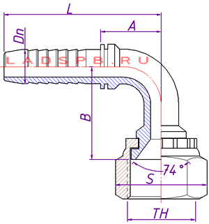 размеры угловых 90гр фитингов JIC(Г) SAE J514 с накидной дюймовой гайкой UNF SAE J475 ISO 725 размеры угловых 90гр фитингов JIC(Г) SAE J514 с накидной дюймовой гайкой UNF SAE J475 ISO 725