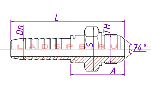 размеры прямого штуцерного фитинга JIC(Ш) SAE J514 с наружной резьбой UNF SAE J475 ISO 725 размеры штуцерного фитинга JIC(Ш) SAE J514 с наружной резьбой UNF SAE J475 ISO 725